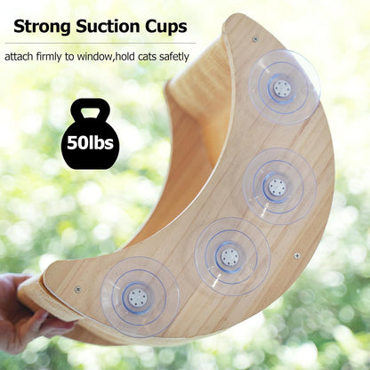 Cat Window Perch, Plywood Moon Bed with 4 Heavy-Duty Suction Cups