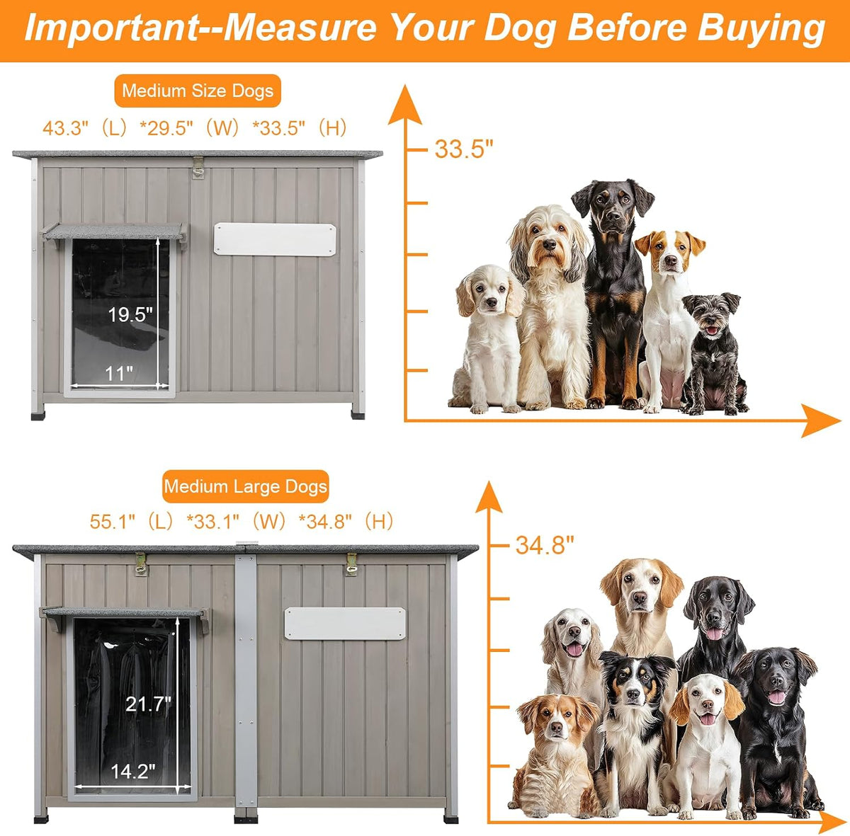 55" Extra Large Outdoor Dog House with Iron Frame for Medium to Large Dogs