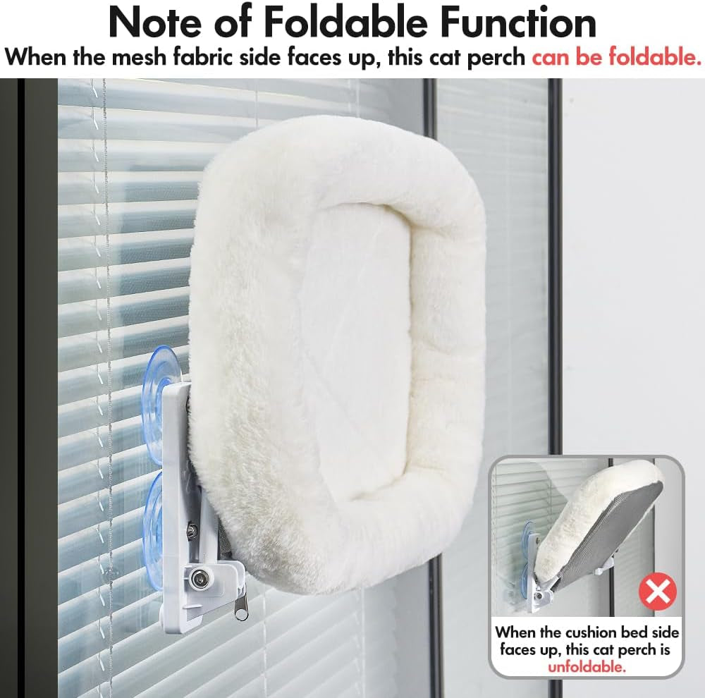 Cordless Cat Window Perch with Cushion Bed Metal Frame, L White