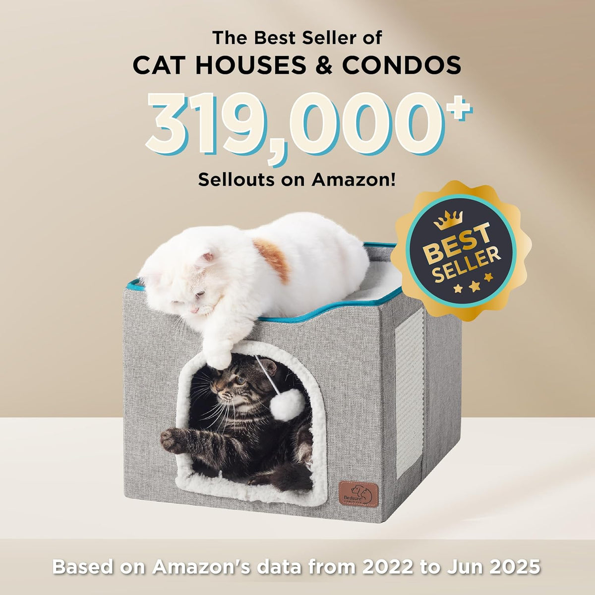 Cat House Bed for Indoor Cats with Fluffy Ball and Scratch Pad,Grey