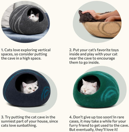 Cat Cave - Merino Wool Bed for Indoor Cats (Cloud Nap Blue, Medium)