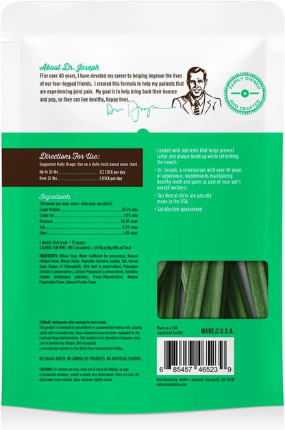 Dr. Joseph'S Advanced Dental Sticks with Prebiotics, 15 Sticks, Cleans Teeth, Freshens Bad Breath, and Supports Gut Health, Target Tartar and Plaque Build Up, Veterinarian Formulated