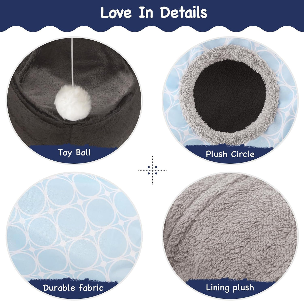 Cat Tunnel, 3-Way Collapsible Toy for Indoor Cats, Geometry Blue