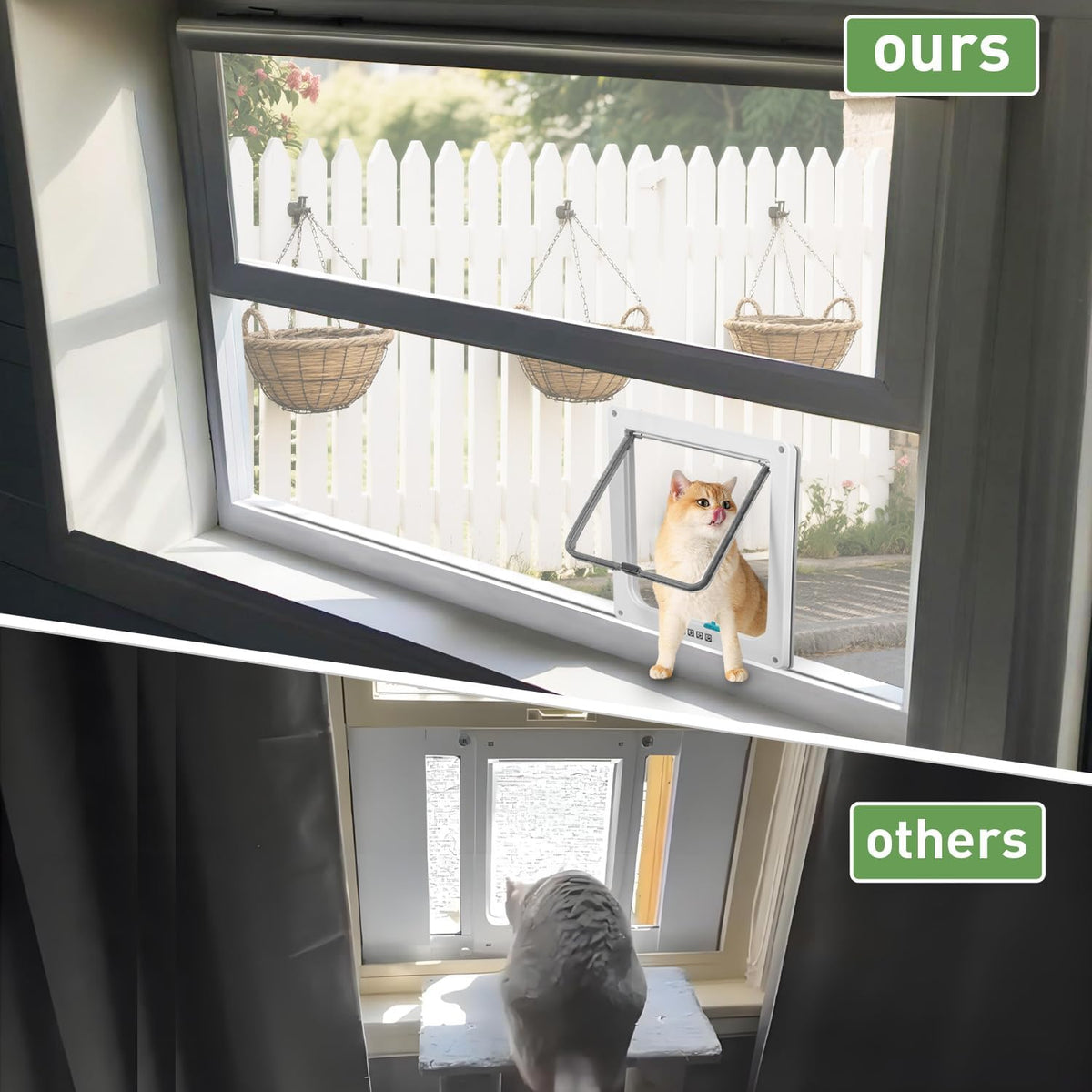 Cat Door for Window, Fits 26"-36" Width Window, with 4 Locking Modes, Clear