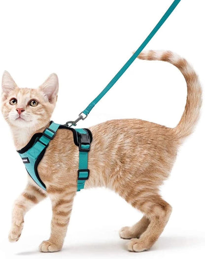 Cat Harness and Leash for Walking, Escape Proof Soft Adjustable Vest Harnesses for Cats, Easy Control Breathable Reflective Strips Jacket, Green