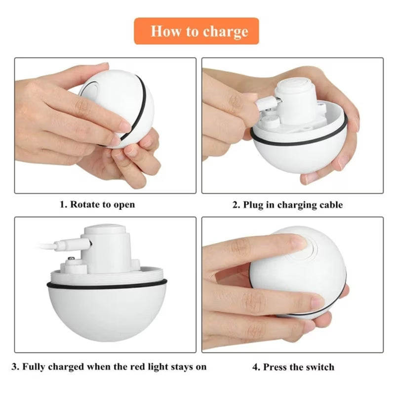 Interactive Cat Toy Ball, Automatic Rolling with LED Lights, Detachable Feather, Catnip, 360° Motion, for Indoor Pets, Grey