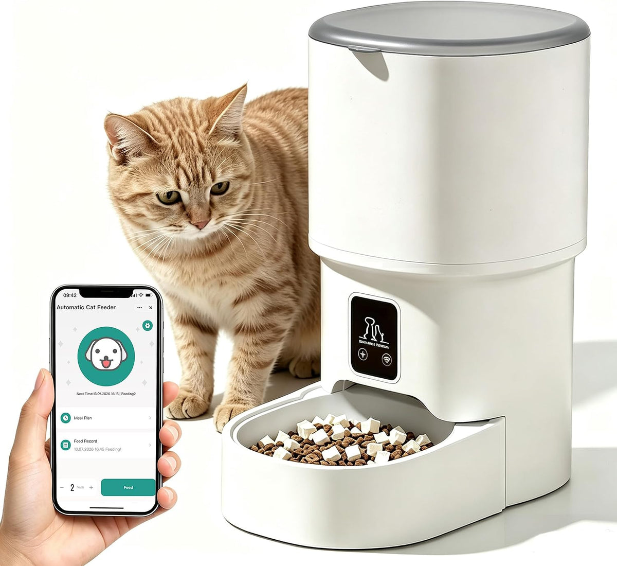 Automatic Cat Feeder,4L Timed Pet Food Dispenser with 2.4G Wifi,Detachable