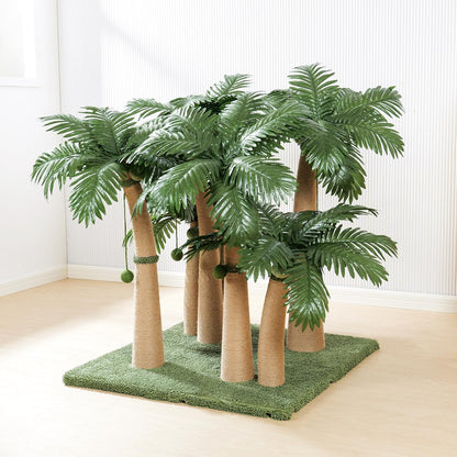 Palm Tree Cat Scratching Post with 19 Interactive Balls, Natural Sisal Rope Cat Scratchers for Indoor Cats, Multi-Combinable (Style a & B & C & D)