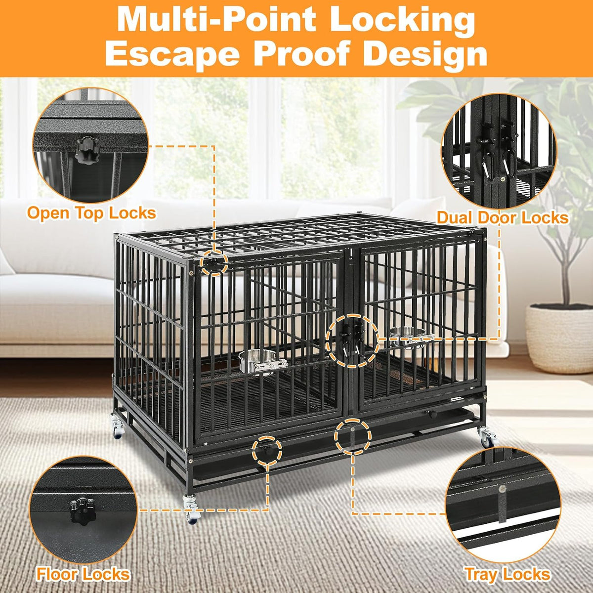 43" Double Dog Crate, Heavy Duty Stackable Kennel with Divider