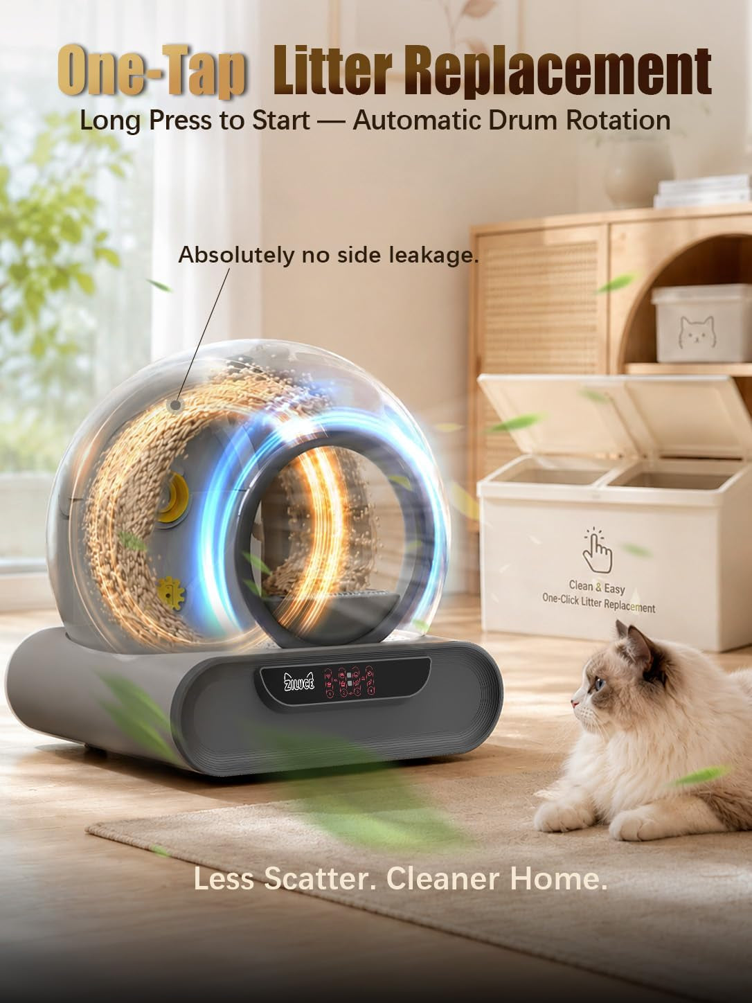 70L Anti-Pinch Feature Automatic Cat Litter Box, Self Cleaning Litter Box