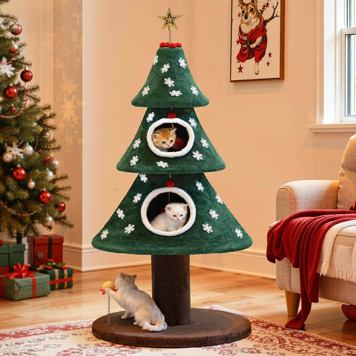 52" Christmas Cat Tree with 2-Storey House