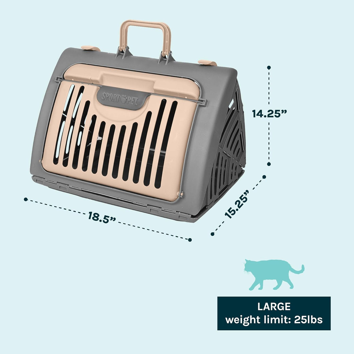 Foldable Travel Cat Carrier - Front Door Plastic Collapsible Carrier, Gray and Tan, Medium (Pack of 1)