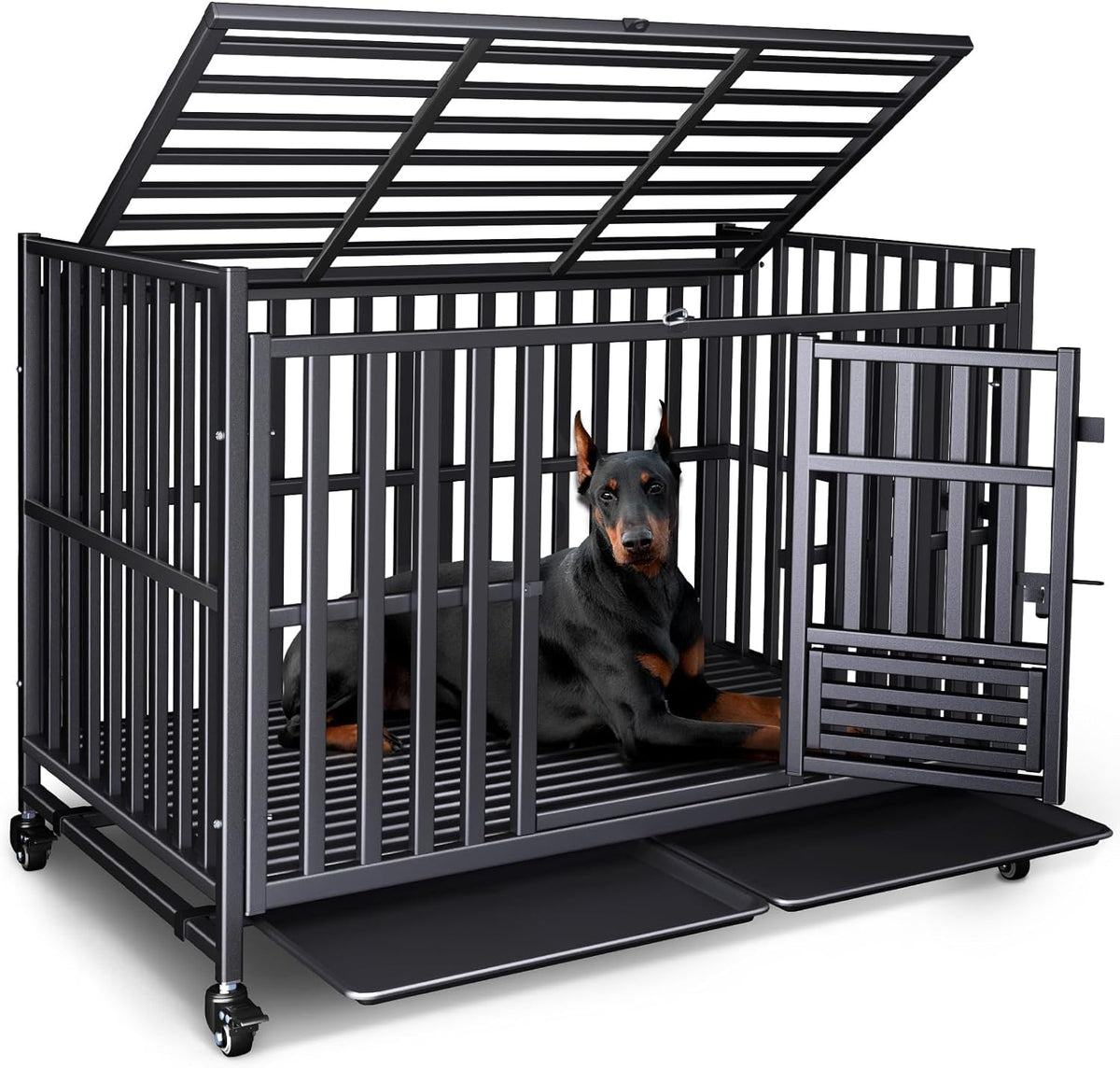 Heavy Duty Dog Crate, 49'' Large Indestructible Cage for High-Anxiety Dogs