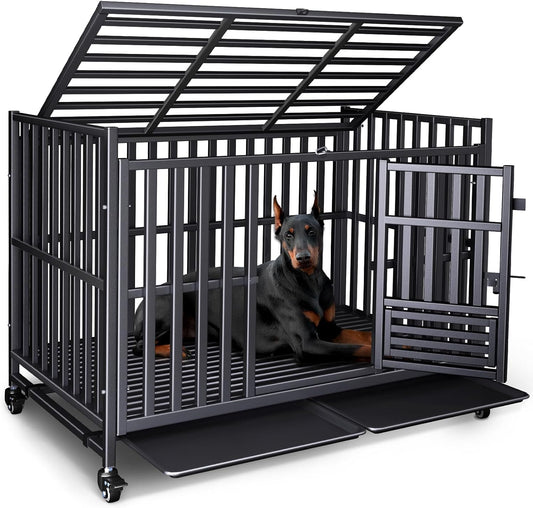 Heavy Duty Dog Crate, 49'' Large Indestructible Cage for High-Anxiety Dogs