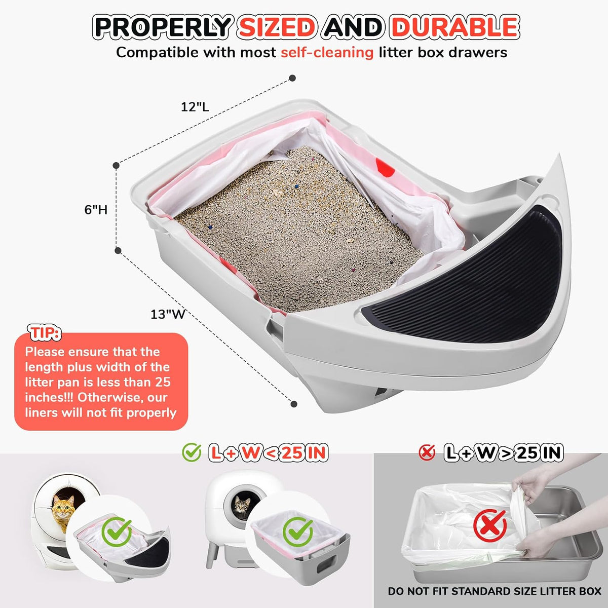 80 Count Thicken Cat Litter Box Liners Compatible with Automatic Cat Litter Box and Litter Box Robot 4 and 3,Heavy Duty Drawstring Kitten Litter Drawer Liners Disposable 25" X 16"