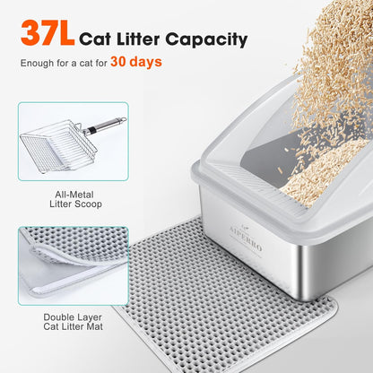 Stainless Steel Litter Box | XL Enclosed Cat Litter Boxes with Lid