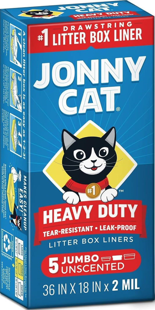 Litter Box Liners: Heavy Duty - Tear & Leak Resistant - Drawstring Close - Jumbo, 5 Count