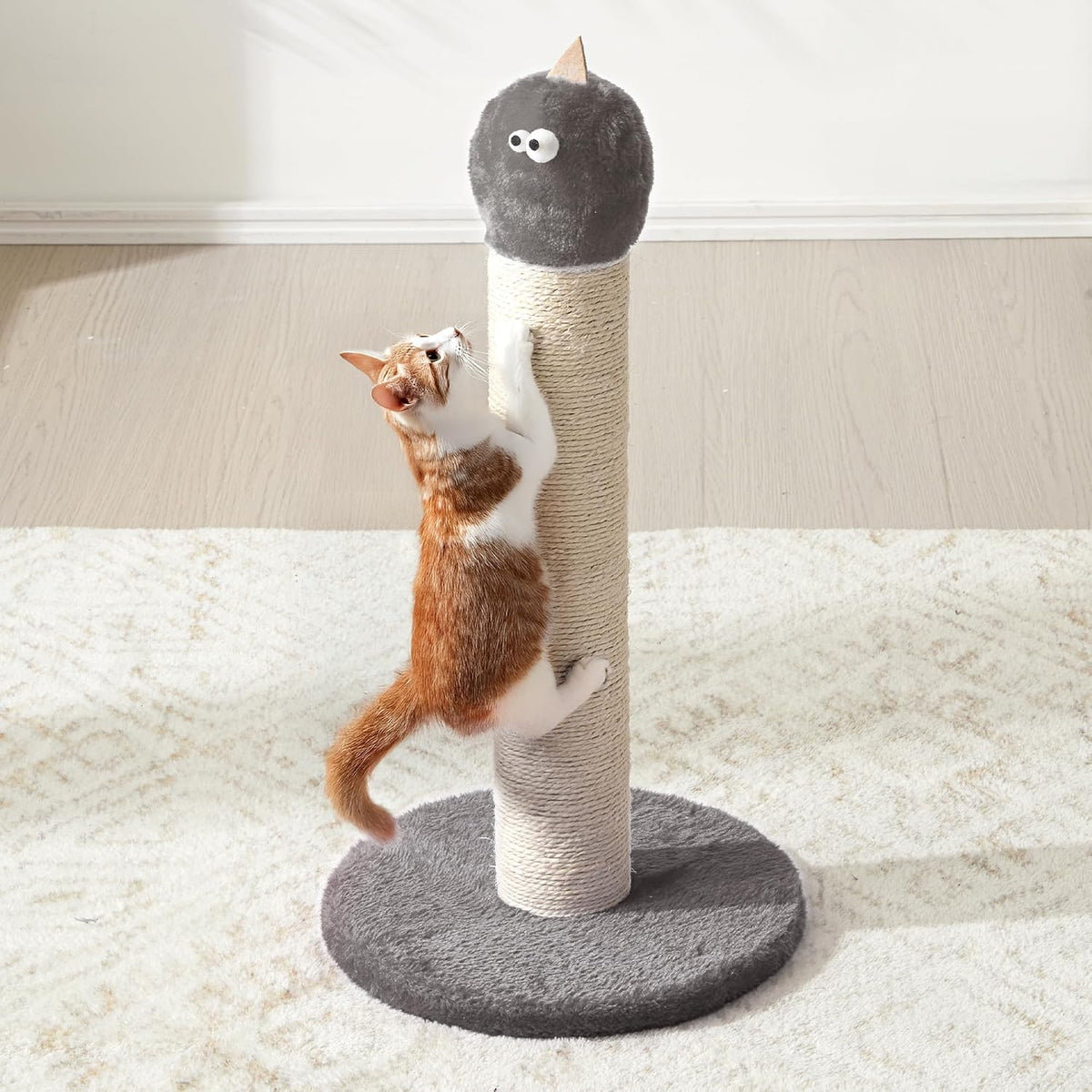 Cat Scratching Post 22'', Scratching Post with Extra Wide 12" Heavy Duty Base for Indoor Kitty, Scratching Post with Natural Sisal & Velvet Fabric for Small, Medium Cat, Grey