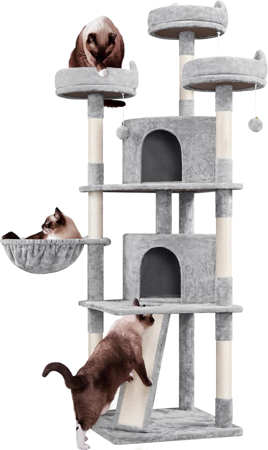 76In Large Cat Tree Tower, 2 Condos, Sisal Posts & Cat-Ear Perch