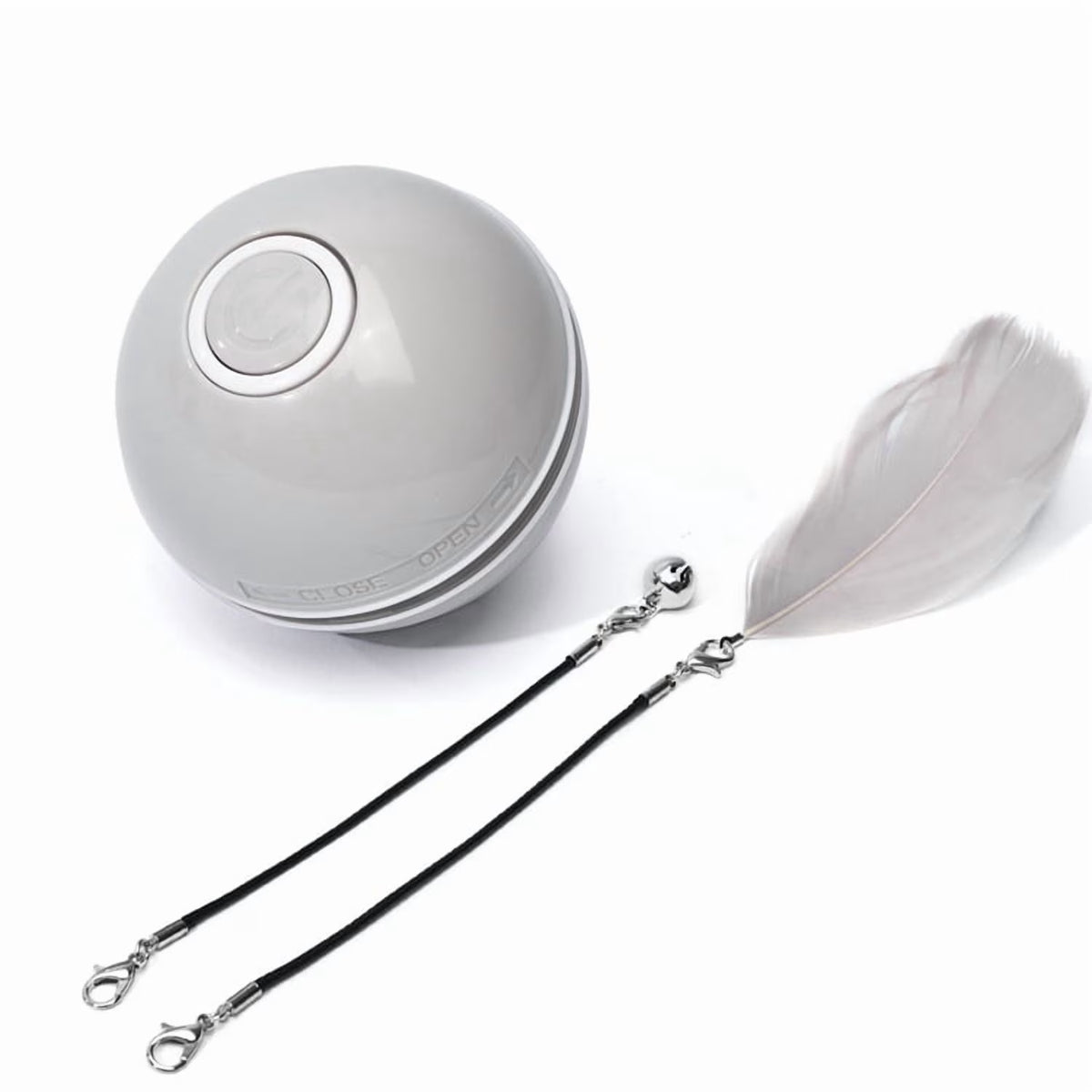 Interactive Cat Toy Ball, Automatic Rolling with LED Lights, Detachable Feather, Catnip, 360° Motion, for Indoor Pets, Grey
