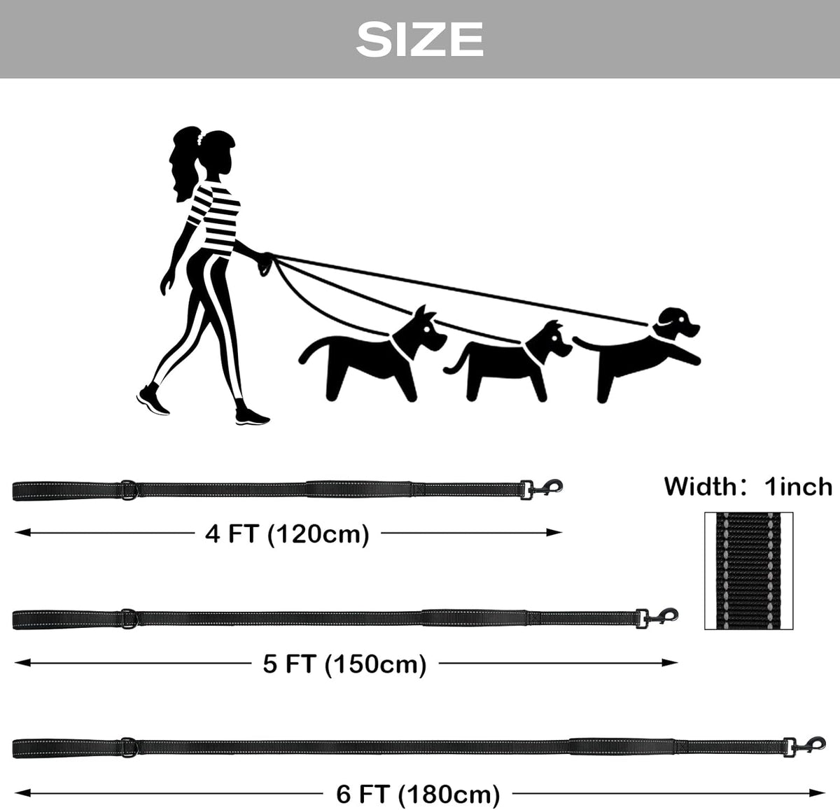 Dog Leash for Large Dogs That Pull, Double Handle, 6FT, Black