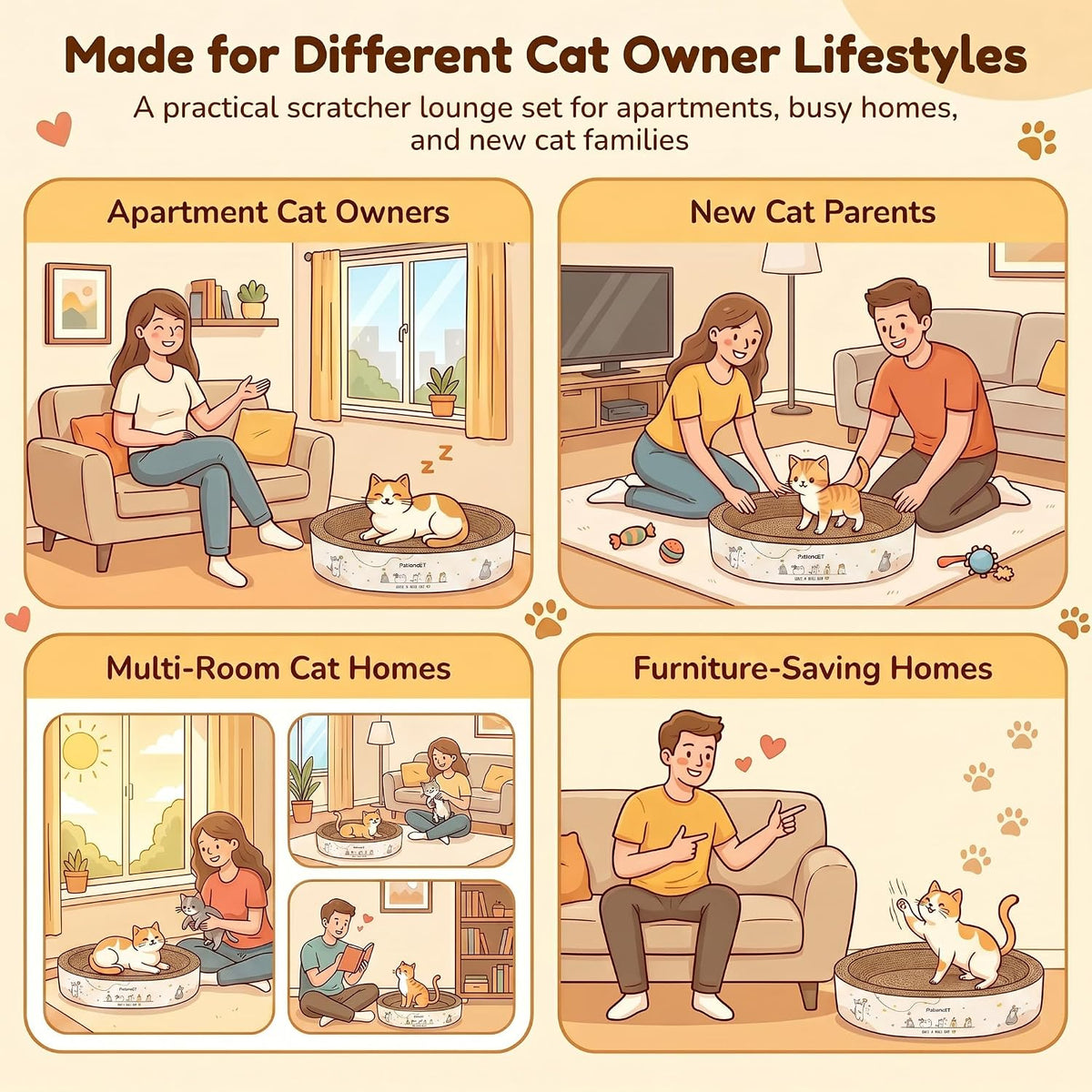 2-In-1 Oval Cat Scratcher Bed, Cardboard Lounger Scratch Bowl