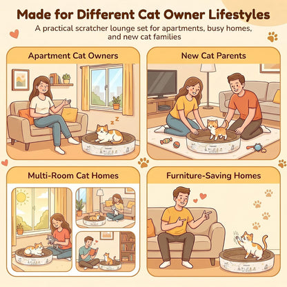2-In-1 Oval Cat Scratcher Bed, Cardboard Lounger Scratch Bowl