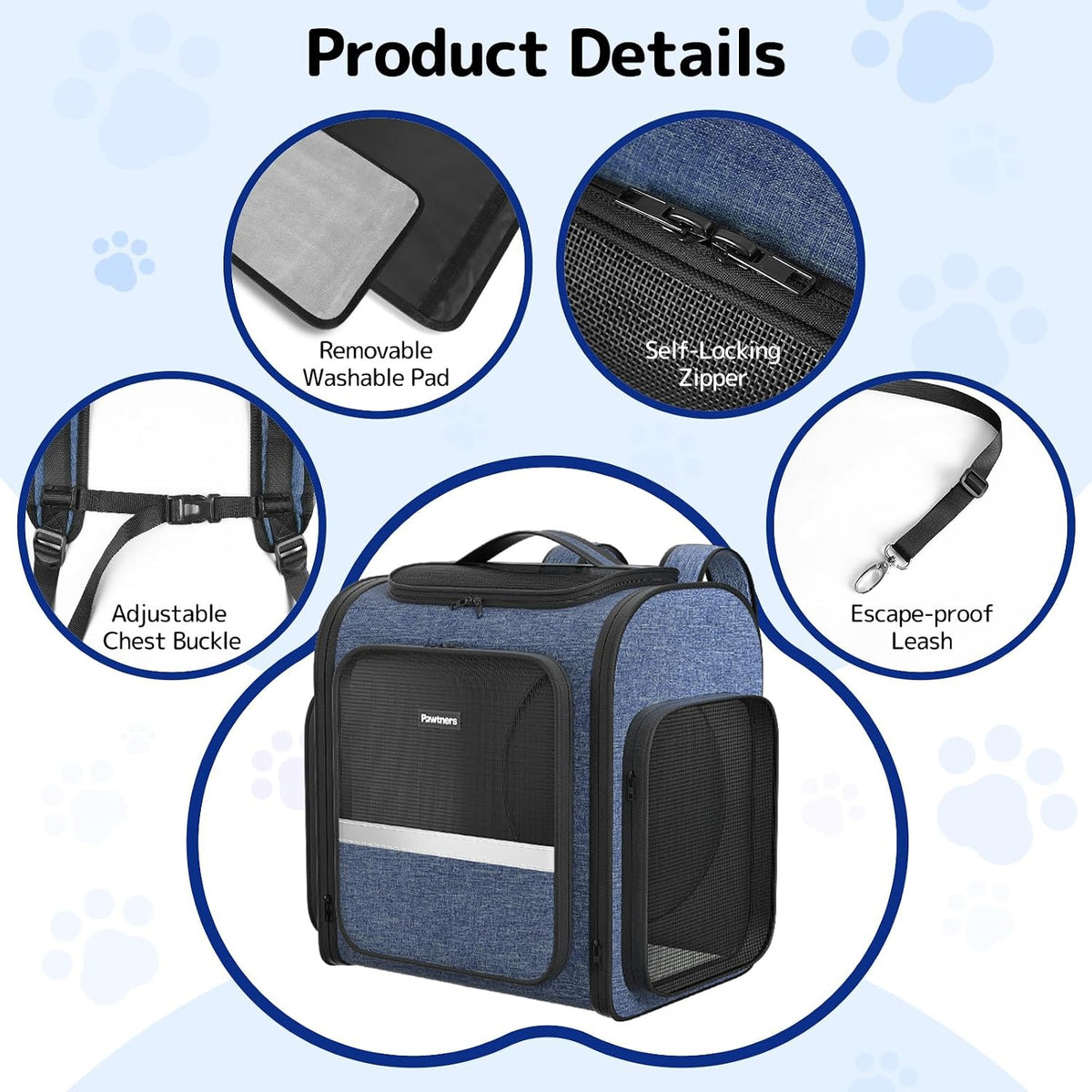 Cat Backpack with Play Tunnel, Design for Carrying Playing Blue