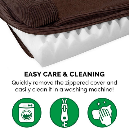 Faux Fleece & Corduroy Chaise Lounge Egg Crate Orthopedic Foam Dog Bed - Espresso, Medium