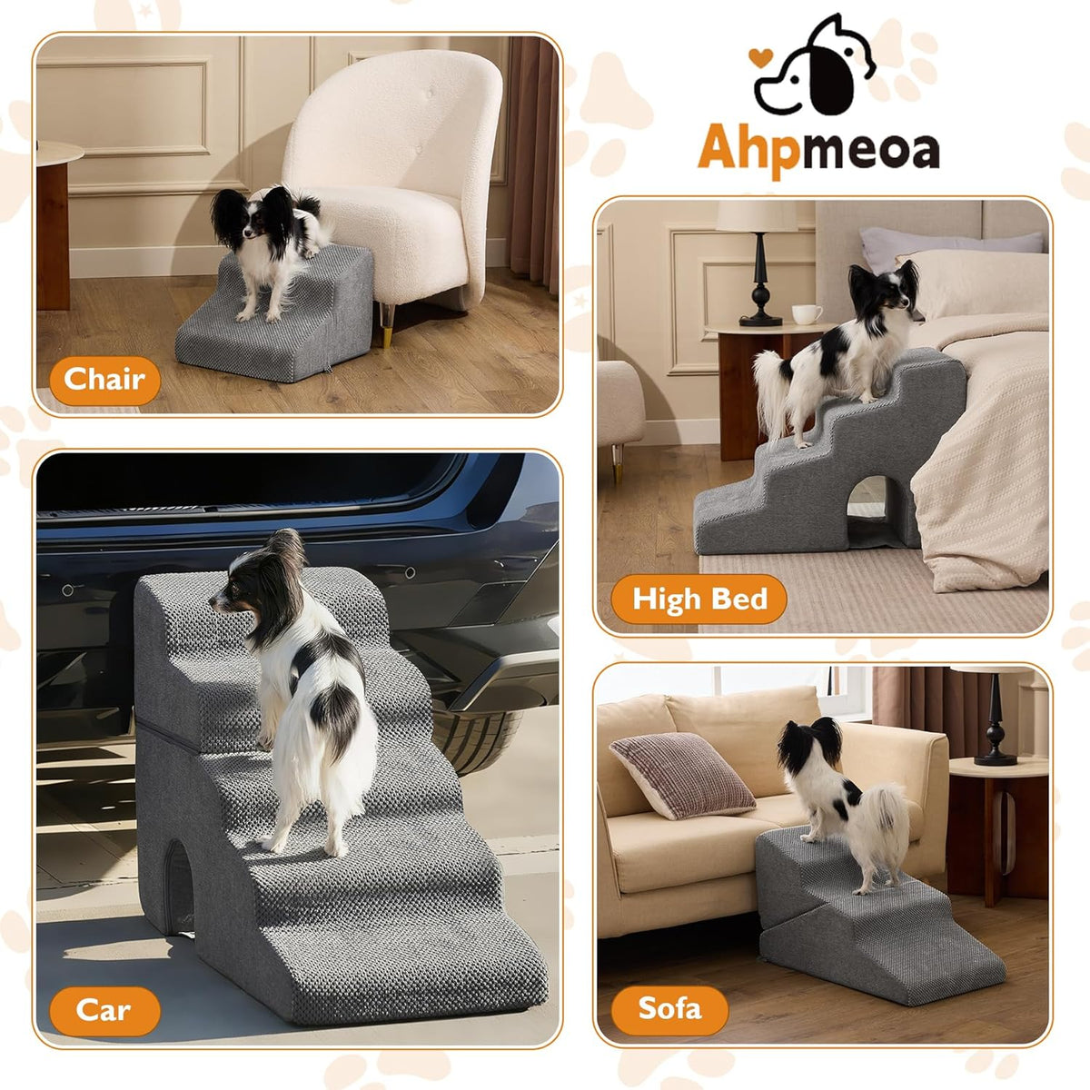 Dog Stairs for Bed 23'' H, 5-Step Dog Steps for High Bed, Grey