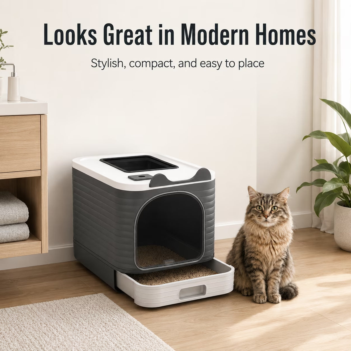 Enclosed Cat Litter Box with Lid, Easy to Clean with Includes Scoop & 4 Charcoal Deodorizer Bags