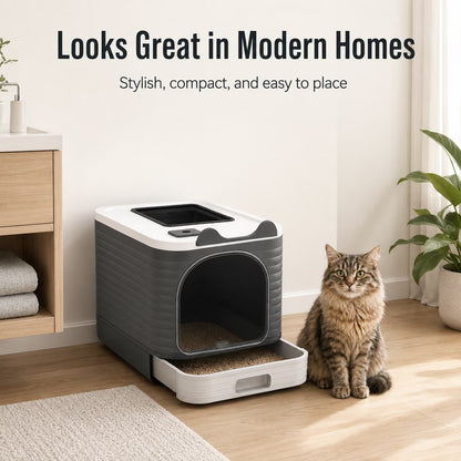 Enclosed Cat Litter Box with Lid, Easy to Clean with Includes Scoop & 4 Charcoal Deodorizer Bags
