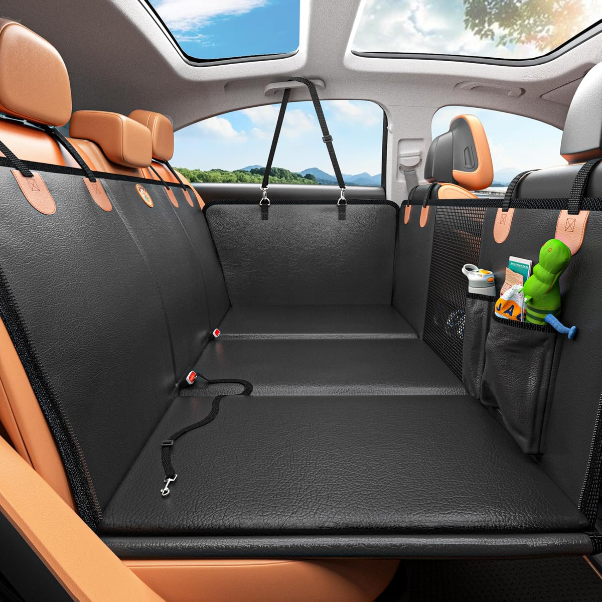 Back Seat Extender for Dogs Waterproof Dog Car Seat Cover Hard Bottom 400Lbs