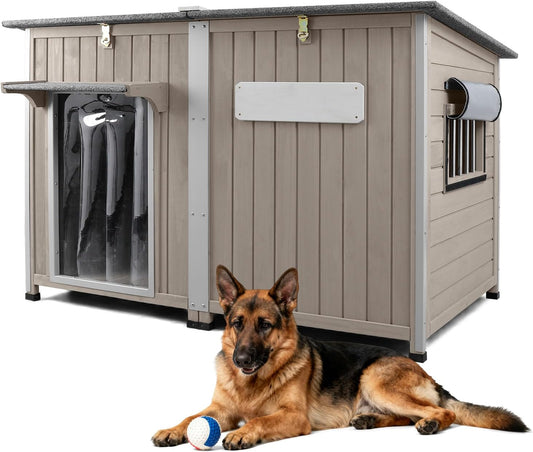 55" Extra Large Outdoor Dog House with Iron Frame for Medium to Large Dogs