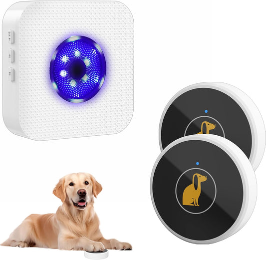 Dog Door Bell, Dog Bells to Go outside with 55 Melodies, 1000 Feet Range, 5 Volume (0-120Db) & 2 Modes, IP65 Waterproof, Dog Bell with 1 Receiverand 2 Transmitters, White