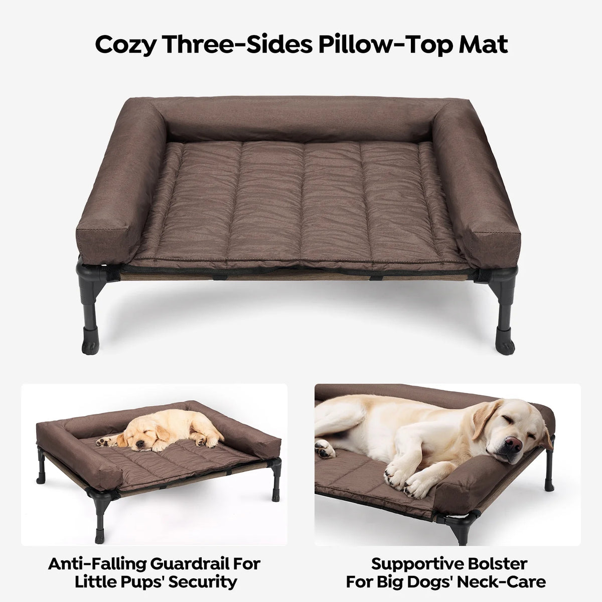 Cooling Elevated Dog Bed + Waterproof Removable Pillow-Top Mat, Dog Sofa Bed, Large, Brown