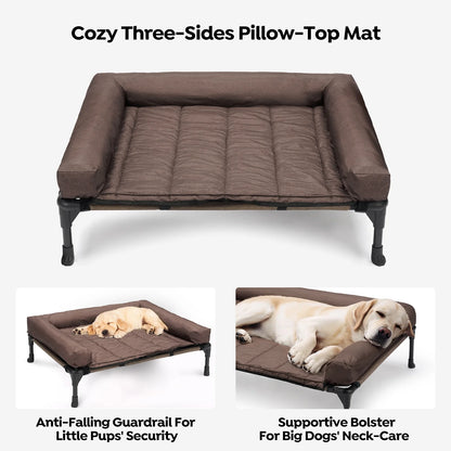 Cooling Elevated Dog Bed + Waterproof Removable Pillow-Top Mat, Dog Sofa Bed, Large, Brown