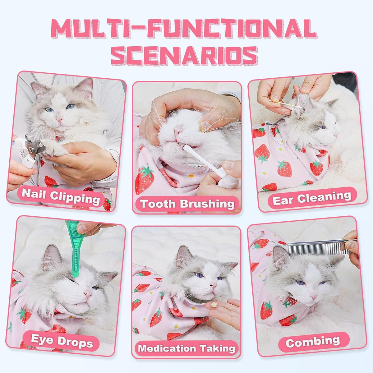 Cat Grooming Wrap for Nail Trimming, Self-Adherent Calm Cat Swaddle