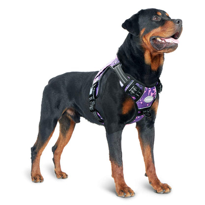 No Pull Dog Harness for Large Dogs, Service Vest Harness, Adjustable Easy on Harness with Handle, Reflective Soft Padded Dog Harness Vest, Outdoor Training Running Dog Harness, Purple Camo