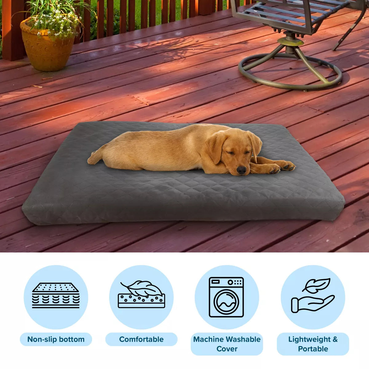 Waterproof Dog Bed – 2-Layer Memory Foam Dog Bed with Removable Machine Washable Cover – 36X27 Dog Bed for Large Dogs up to 75Lbs by PETMAKER (Gray)