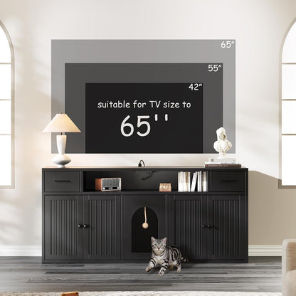 Cat Litter Box Enclosure, Litter Box Furniture for 2 Cats, Litter Box Enclosure with Socket for Living Room (Black)