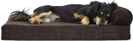 Faux Fleece & Corduroy Chaise Lounge Egg Crate Orthopedic Foam Dog Bed - Espresso, Medium