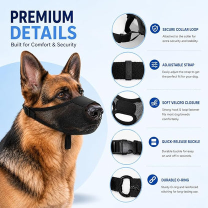 Breathable Mesh Dog Muzzle - XL, Black