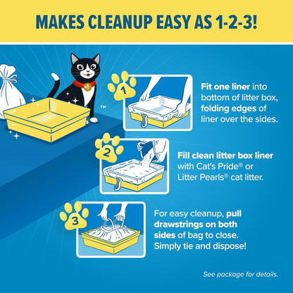 Litter Box Liners: Heavy Duty - Tear & Leak Resistant - Drawstring Close - Jumbo, 5 Count