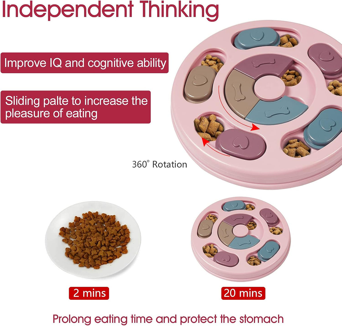 Pink dog puzzle toy treat dispensing feeder