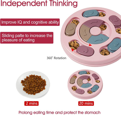 Pink dog puzzle toy treat dispensing feeder