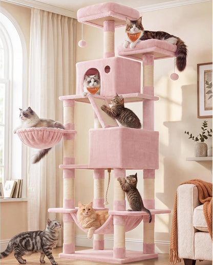 Cat Tree, 81.1-Inch Large Cat Tower, Multi-Level Condo, Jelly Pink