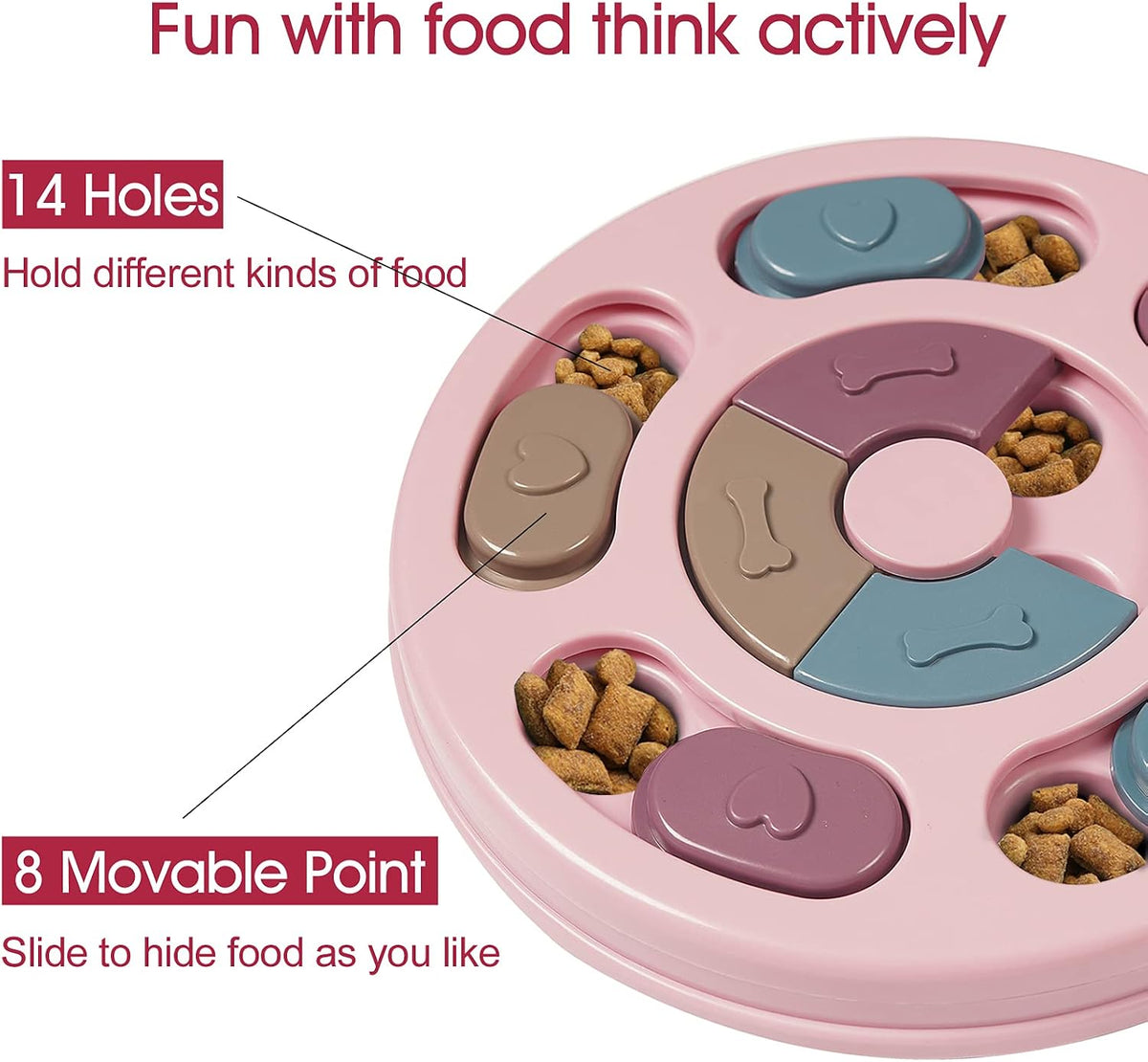 Pink dog puzzle toy treat dispensing feeder