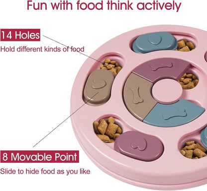 Pink dog puzzle toy treat dispensing feeder