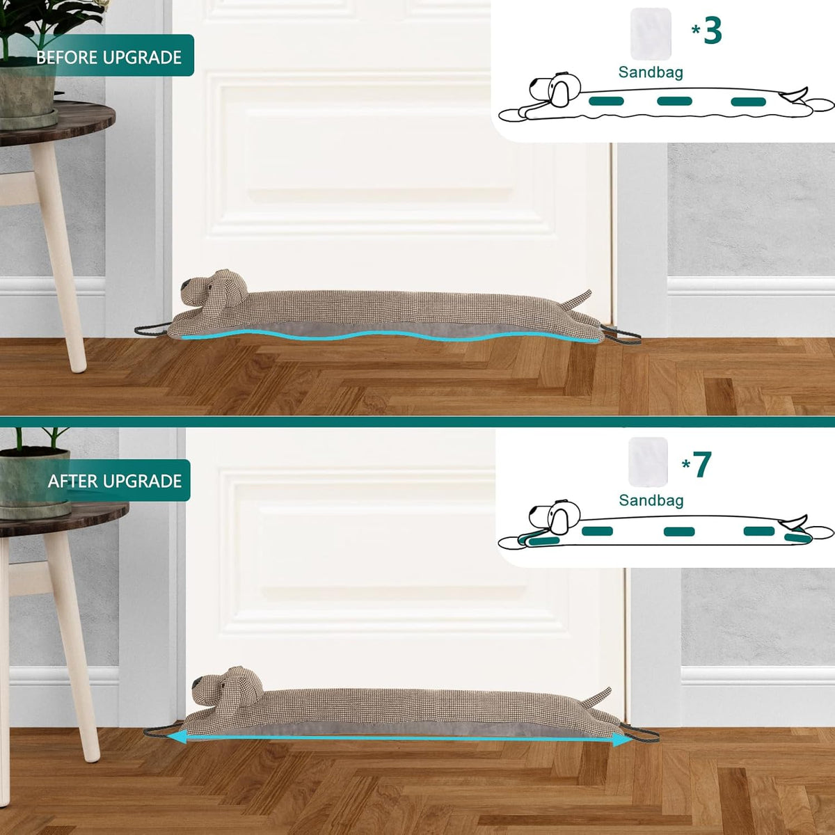 under Door Draft Stopper Decorative Wind Stopper 36 Inch for Door & Window, Weighted Animal Air Draft Stopper for Bottom of Door with Hanging Loops - Brown Dog